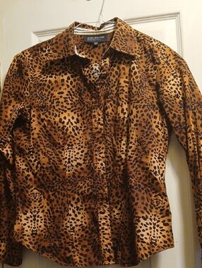 Jones New York Leopard Print Button-Front Blouse - Brown/Black